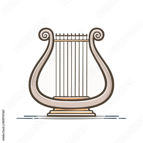 Stylized vector illustration of a classical ancient lyre string musical instrument design
