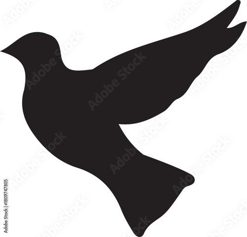 Silhouette of a Dove: A minimalist depiction of a dove soaring gracefully. The contrasting black silhouette captures its elegant form, symbolizing peace, freedom, and hope.