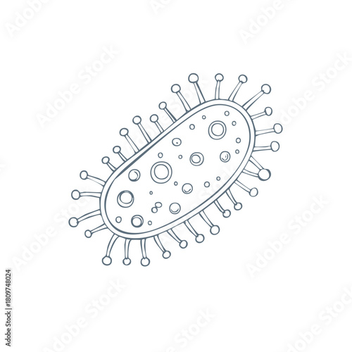 Detailed Line Drawing of a Spiky Microbe or Bacteria