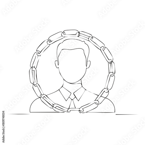 Abstract figure trapped by a circular chain representing restriction and confinement