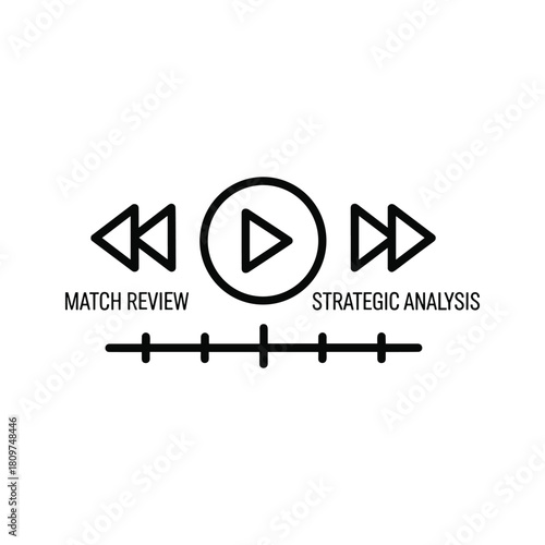 Line art illustration of media player controls with a timeline for match review and strategic analysis