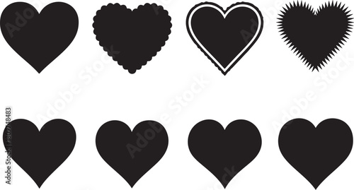 Eight different heart shapes graphic design elements vector illustration
