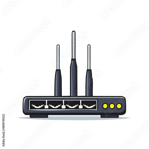Modern wireless router with antennas and indicator lights for network connectivity