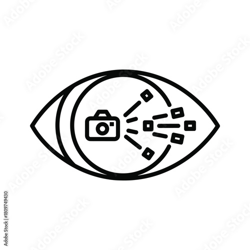 Visual data processing concept with eye, camera, and digital information flow, isolated on white