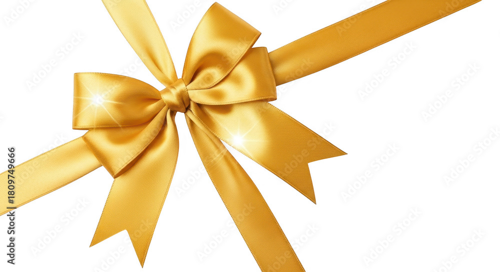 Fototapeta premium Golden satin ribbon bow isolated on transparent background