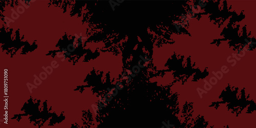High-contrast grunge splash artwork featuring a large dark red texture spreading from the left side against a black canvas.