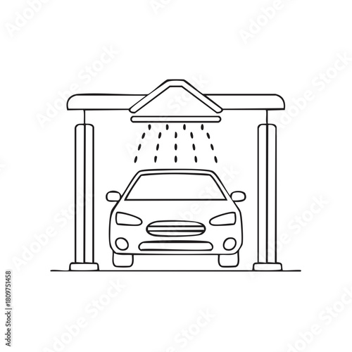 Simple line art icon of a car at an automated drive through car wash