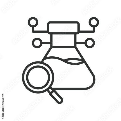 Connected research icon in line design. connected research, data linking, science connectivity, study network on white background vector. Connected research editable stroke icon