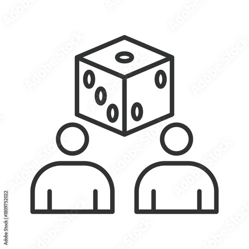 Randomization icon in line design. randomization, study dice, participant assignment, trial chance, allocation method on white background vector. Randomization editable stroke icon