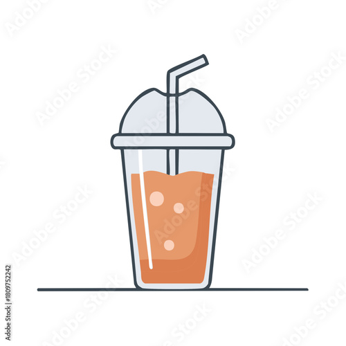 Takeaway orange juice or smoothie in a plastic cup with a lid and straw vector illustration