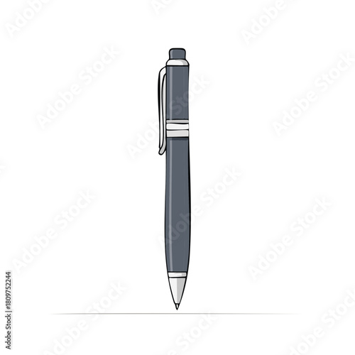 Simple Gray Ballpoint Pen Drawn with Thin Lines and Minimalist Style