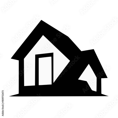 Stylized silhouette of a contemporary residence with staggered roof heights and clean edges, white background