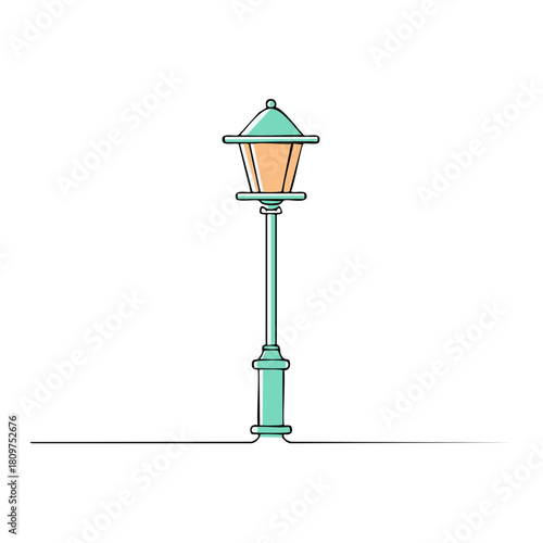 Stylized Lantern Post Illustration, Bright Colors, Decorative Lighting, Simple Style