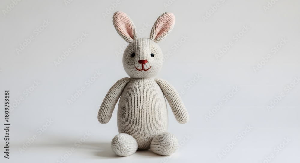 Obraz premium Cute white bunny stuffed animal with red and pink ribbon and bow decoration for Easter celebration