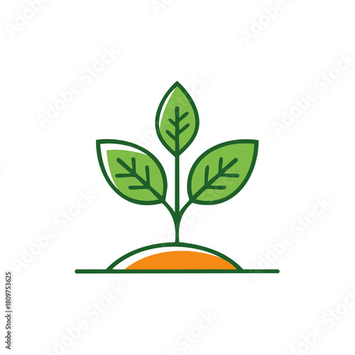 Simple green sprout emerging from fertile soil in cartoon style