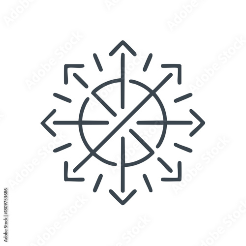 Radial arrows expanding outwards from a central circle showing diverse directions and dispersion icon