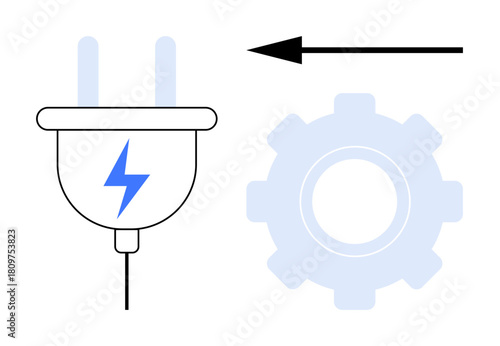 Energy transfer concept. Electric plug and gear energy systems and mechanisms. Energy methods for automation, engineering designs, power solutions, and process optimization