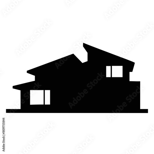 Silhouette of a modern suburban house with driveway and front porch outline, white background