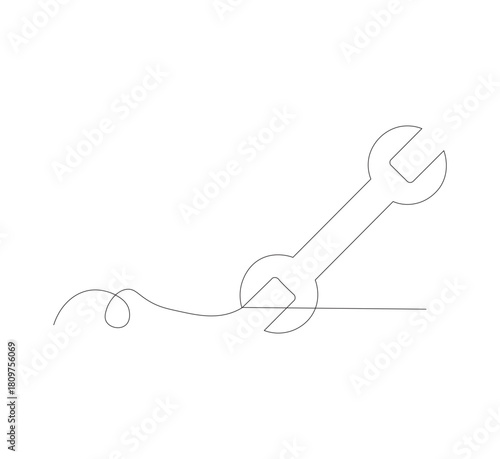 continuous line drawing Wrench on white background. Vector illustration. Flat design for business finance marketing banking advertising concept.