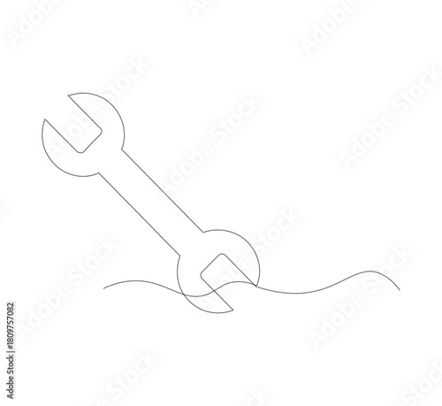 continuous line drawing Wrench on white background. Vector illustration. Flat design for business finance marketing banking advertising concept.