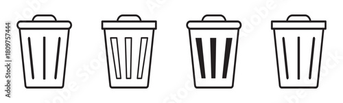 delete icon set. trash bin icon set. trash can icon. delete button set. dustbin and garbage box icon. delete icon for app, ui and website. recycle bin. vector illustration on white background.