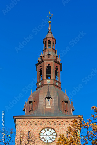 Photography Bell Tower Clock Dial at Cathedral Church of Norway Diocese of Oslo Sunny Autumn