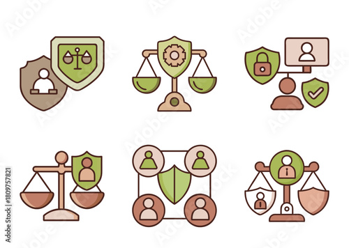 Conceptual Security and Privacy Icons Showcasing Various Aspects of Data Protection