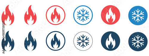 Fire and snowflake vector icon, representing hot and cold concept, weather and temperature sign, isolated on white background, digital design for apps, websites, user interfaces, and modern graphic 
