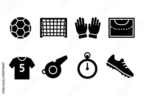 American football icons: essential silhouettes of gear and field for sports design