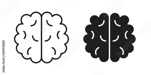 Brain icon in minimal flat, stroke style. suitable for graphic designs