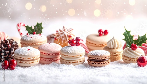 Wallpaper Mural 雪の上に並ぶマカロンとクリスマス飾り / Festive macarons on snowy surface with ber Torontodigital.ca