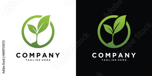 Green leaf circle eco logo design