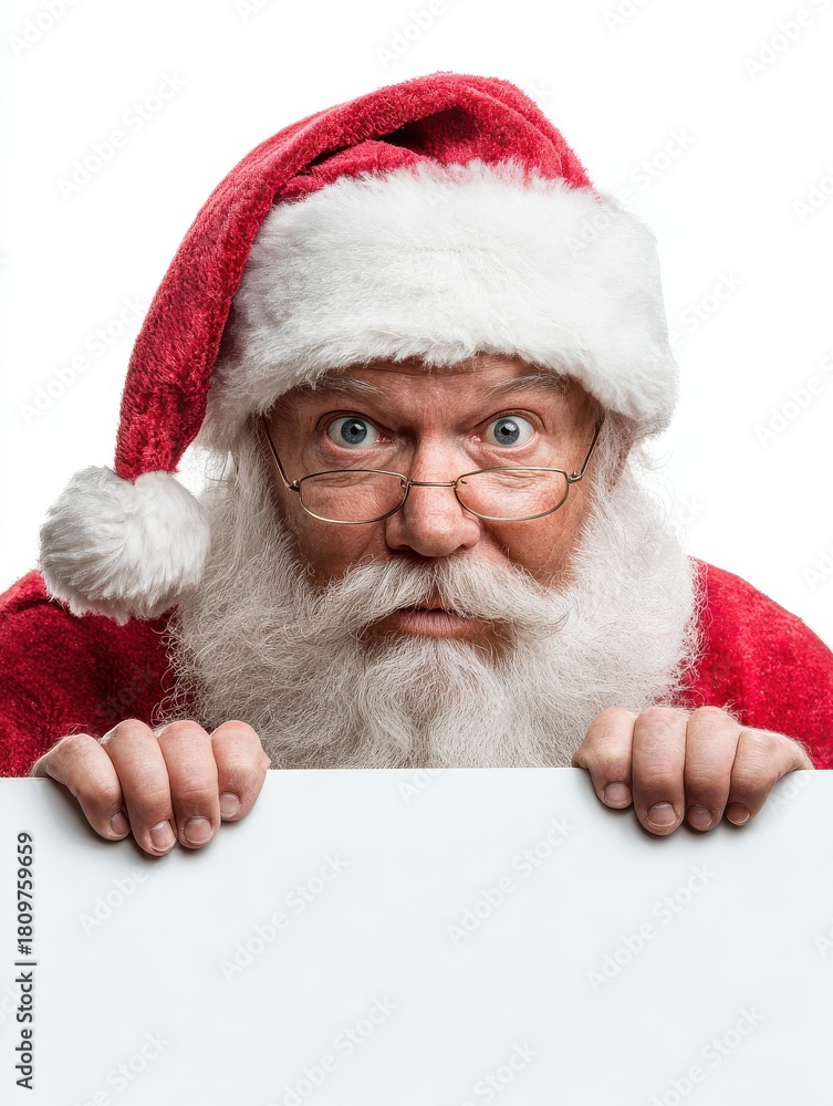 Naklejka premium surprised santa with a banner isolated over a white background no logos no brands ar 34
