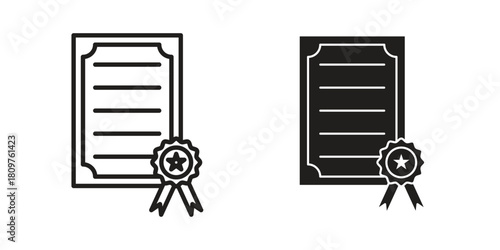 Certificate icon in minimal flat, stroke style. suitable for graphic designs