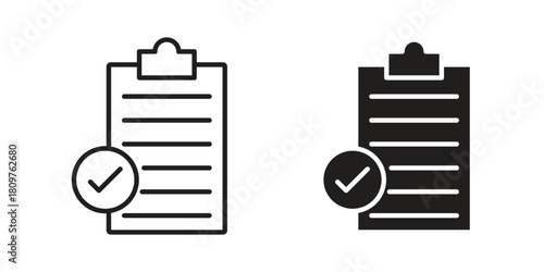Clipboard check icon in minimal flat, stroke style. suitable for graphic designs