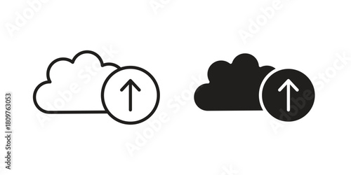 Cloud upload icon in minimal flat, stroke style. suitable for graphic designs