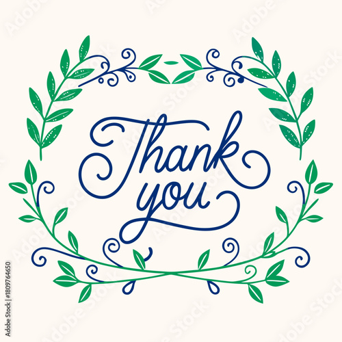 Thank you card with floral wreath design