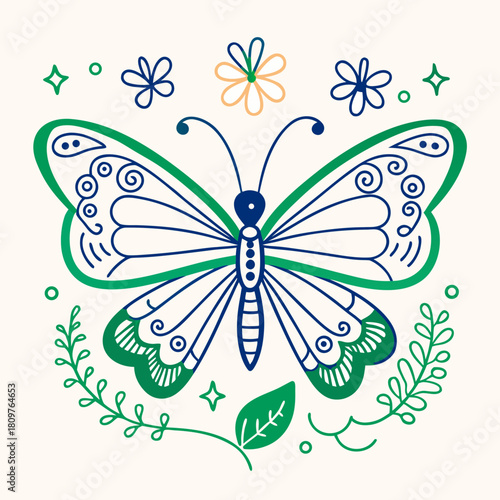 Art of a beautiful butterfly with floral decoration