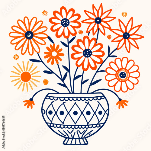 Vase with a bouquet of stylized flowers