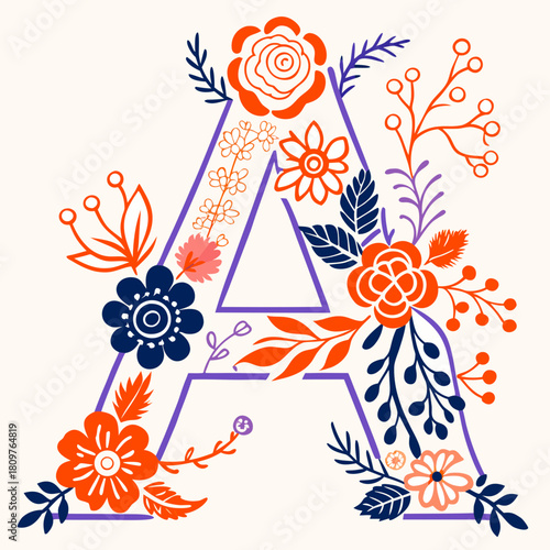 Letter A decorated with flowers