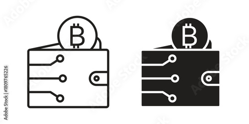 Cryptocurrency wallet icon in minimal flat, stroke style. suitable for graphic designs
