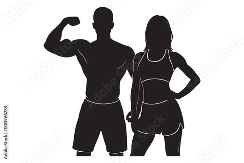 Silhouette of fitness couple posing muscular and athletic