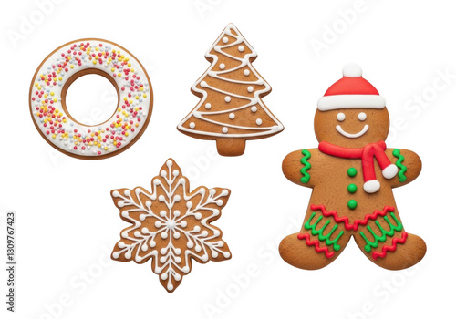 Assortment of christmas gingerbread cookies isolated on transparent background