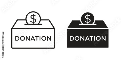 Donation box icon in minimal flat, stroke style. suitable for graphic designs