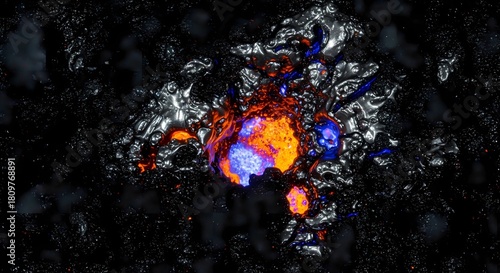 Abstract Galactic Explosion of Molten Metal and Neon Energy