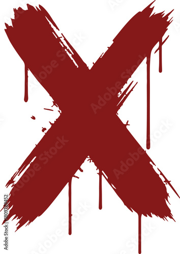 Red Paint Brush X Mark – Grunge Dripping Cross Symbol for Error, Rejection, or Warning Design