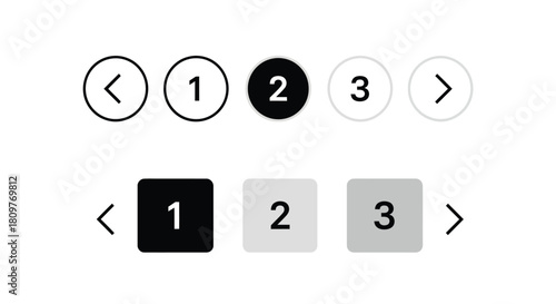 User interface pagination elements, web page navigation system with numbers Vector