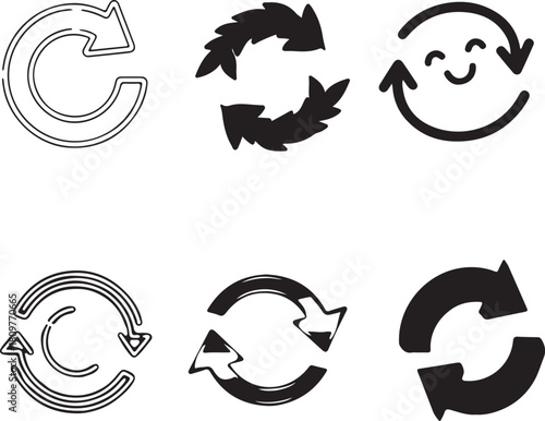 Refresh and Reload Icons Set – Circular Arrow Symbols for Update, Synchronization, and Recycle Concepts