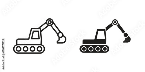 Excavator icon in minimal flat, stroke style. suitable for graphic designs