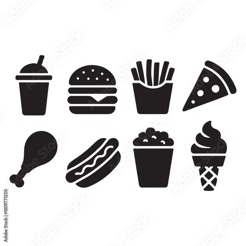  Fast Food Silhouette Icons vector